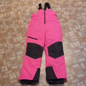 Swiss Tech Pink and Black Kids Overalls Snow Bibs Water Resistant 7-8